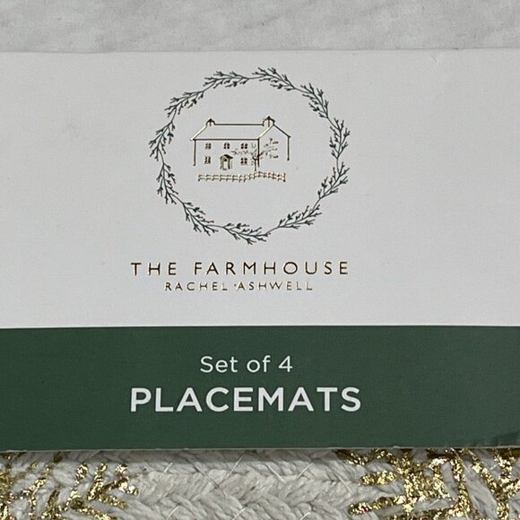 Farmhouse Rachel‎ Ashwell Placemat White Braided Metallic Gold Snowflake Round - Picture 3 of 6